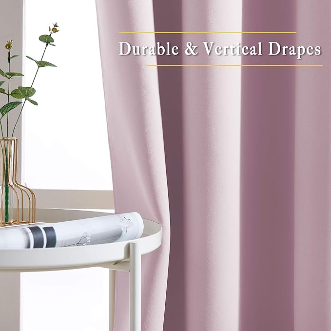 NICETOWN Room Darkening Curtains & Drapes for Room Divider - Grommet Thermal Curtains Light & Sound Reducing Window Treatments for Living Room (W66 x L102, Baby Pink, 1 Pair)