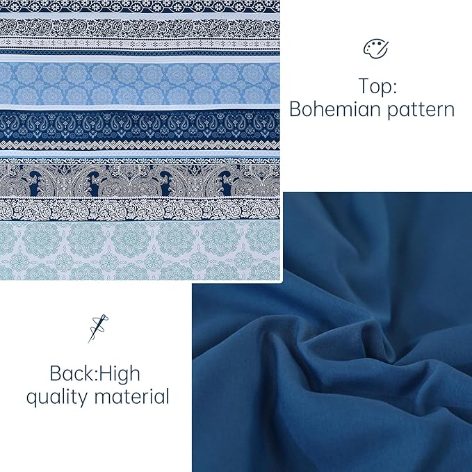 Cottolester Boho Comforter Set California King Size,8 Pieces Navy Blue Bohemian Striped Bed in a Bag,Paisley Soft Microfiber Bedding Comforter Set
