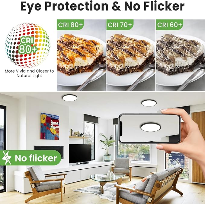 zemty Black Ceiling Light 9 Inch,24W 2400lm Bright LED Flush Mount Light Fixture 3000K/4500K/6000K Adjustable,Thin Flat Ceiling Lamp for Bathroom Closet Pantry Hallway