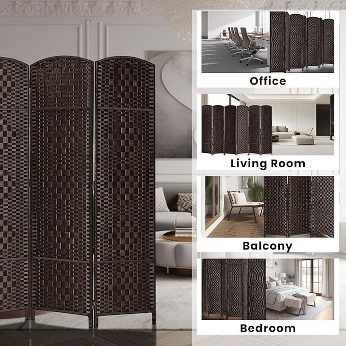 Rose Home Fashion Room Divider, 6 ft Tall Room Dividers and Folding Privacy Screens, 16in Privacy Screen 4 Panel Dark Coffee Space Temporary Wall Foldable Partition Separation
