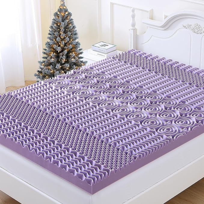 MUXHOMO 3.9 Inch 7-Zone Cal King Mattress Topper, Egg Crate Foam Mattress Topper Cal King Size for Back Pain, Lavender Cooling Gel Infused Bed Pad, CertiPUR-US and Oeko-TEX Certification (83"×71")