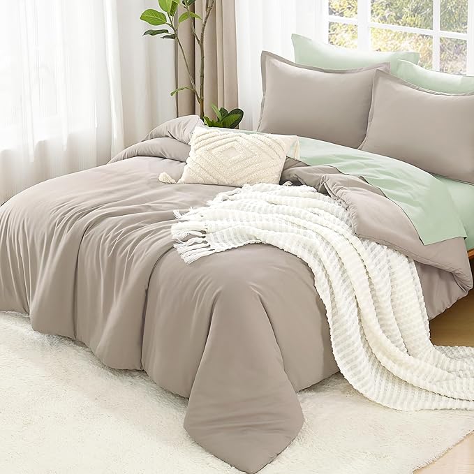 Litanika Oatmeal Comforter King Size, 3 Pieces Lightweight Solid Bedding Comforter Set, All Season Fluffy Bed Set