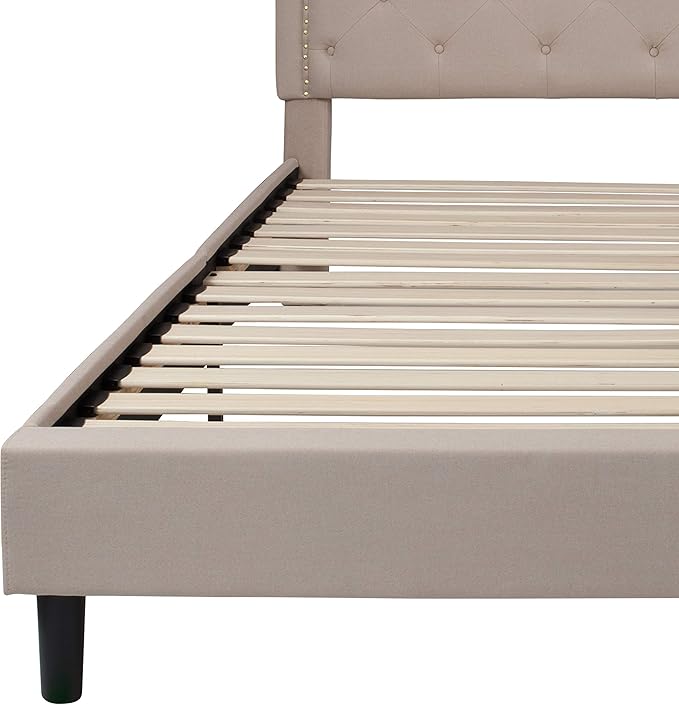 Flash Furniture Brighton Fabric Arched Tufted Upholstered King Size Platform Bed, Modern Low-Profile King Bed Frame with Headboard, Beige