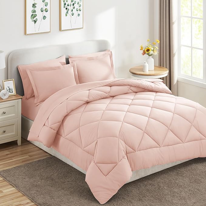 CozyLux Full Size Comforter Sets Blush Pink - 7 Pieces Bed in a Bag Full, Luxury Soft Bed Set for All Seasons, Bedding Set with Down Alternative Comforter, Sheets, Pillowcases & Shams