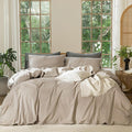 MooMee Bedding Duvet Cover Set 100% Washed Cotton Linen Like Textured Breathable Durable Soft Comfy (Heathered Taupe, Queen 90"x90")