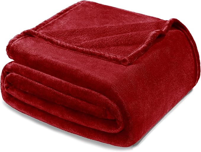 Exclusivo Mezcla Fleece Blanket Queen Size for Bed, Super Soft and Warm, All Season Use, Cozy, Plush, Lightweight, 90x90 Inches, Deep Red