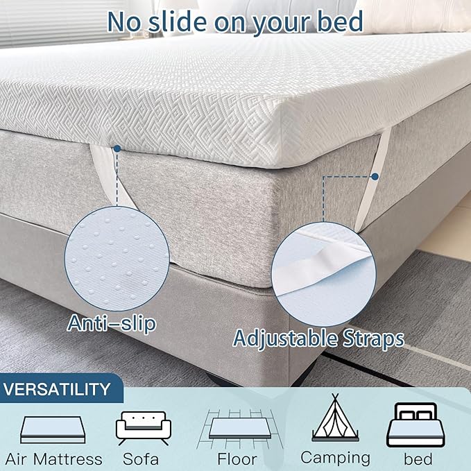 Airensky Queen Mattress Topper, Cooling Gel Infused Memory Foam Topper with Removable Skin-Friendly Cover, Bed Topper for Pressure Relief Back Pain, CertiPUR-US Certified, 2 Inch, 60"x80"