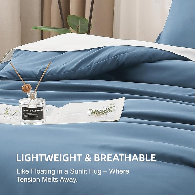 Litanika Comforters Queen Size Ocean Blue, 3 Pieces Lightweight Solid Bedding Set & Collections, All Season Fluffy Bed Set (90x90 Inches Comforter & 2 Pillowcases)