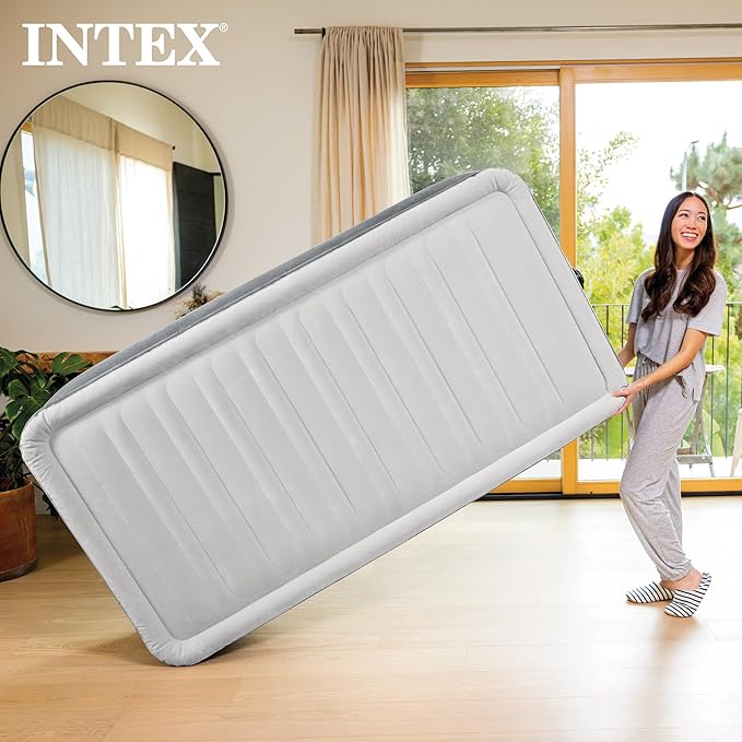 Intex Twin Size Air Mattress, 18in Height, Built-in Pump, Dura-Beam Deluxe Comfort-Plush - Portable Inflatable Blow-up Bed for Camping, Travel, Guests