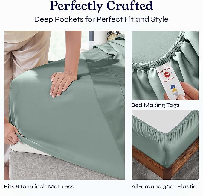 California Design Den Full Size Bed Sheets Set - Soft 400 Thread Count Sateen, Natural 100% Cotton Sheets with Deep Pockets, Breathable, Cooling and Durable Bedding Set - Sage Green