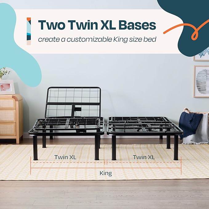Linenspa Adjustable Bed Frame - Independent Head and Foot Incline - Powerful Quiet Motor - Easy Tool Free Assembly - Lounging - TV - Working - Reading - Ergonomic - Electric Bed Base - Twin XL Size