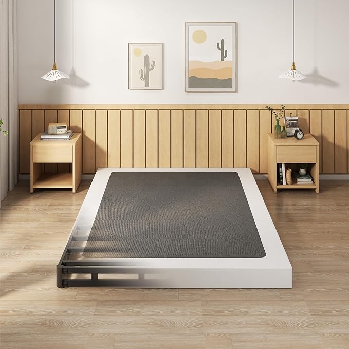 EMODA 4 Inch California King Box Spring Bed Base, 3000 LBS Heavy Duty Metal Mattress Foundation with Fabric Cover, Easy Assembly
