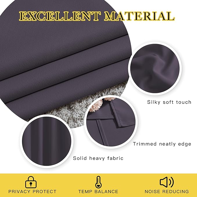 NICETOWN Greyish Purple Room Darkening Bedroom Curtains, Grommet 50% Blackout Thermal Insulated Window Treatment Room Divider Drapes for Bedroom, W66 x L102, 2 Panels