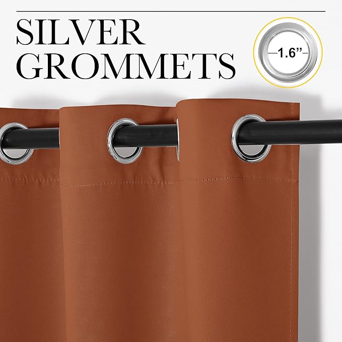 NICETOWN Burnt Orange Curtains for Sliding Glass Door, 84 inch Long, Grommet Single Curtain Panel, Sound Reducing Blackout Curtains for Bedroom/Doorway Living Cabin (8.3ft Wide by 7ft Long)