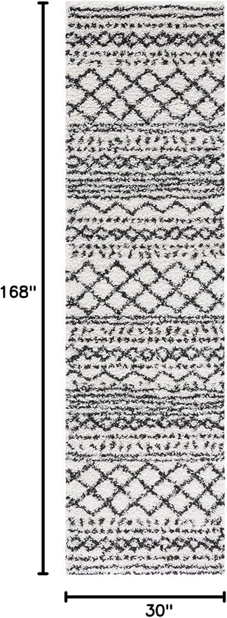 SAFAVIEH Arizona Shag Collection Runner - 2'6" x 14', Ivory & Black, Moroccan Design, Non-Shedding & Easy Care, 1.6-inch Thick, Ideal for The Living Room, Dining, Bedroom (ASG741Z)