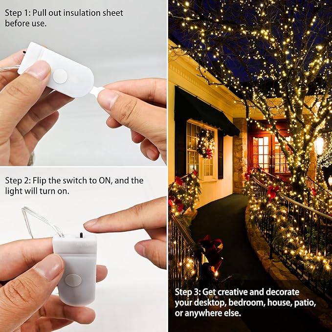 VOOKRY 32 Pcs LED Fairy Lights Battery Operated String Lights - 10 ft 30 LEDs Waterproof Copper Wire Mini Firefly Starry Moon Lights for DIY Crafts Wedding Party Bedroom Table Centerpieces Christmas
