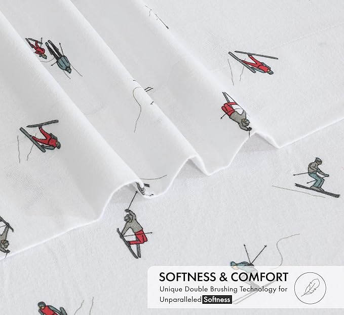 RUVANTI Flannel Sheets Queen Size - 100% Cotton Double Brushed Bed Sheets, Deep Pockets 16 Inches Queen Sheet Set, All Seasons Breathable & Extra Soft - Warm & Cozy, 4 Piece, Flurry Friends