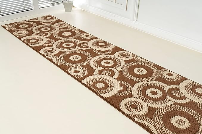 Custom Length Cut to Size Modern Farmhouse Carpet Runner Rug for Hallways, Non Slip Rubber Backed, 31 inch Wide X Customized Length, Geo Brown, 31 inch X 19 feet