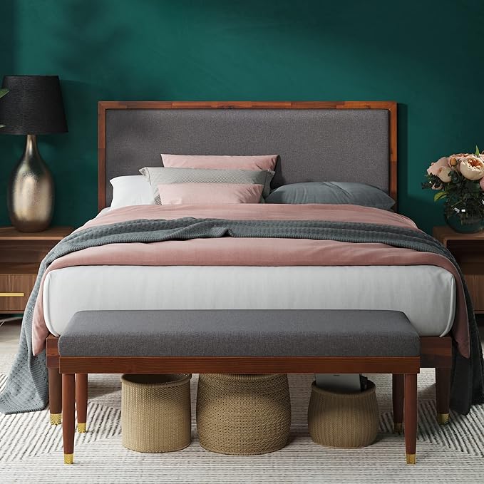 ZINUS Raymond Wood Platform Bed Frame with Adjustable Upholstered Headboard, Solid Wood Foundation, Wood Slat Support, No Box Spring Needed, Easy Assembly, King