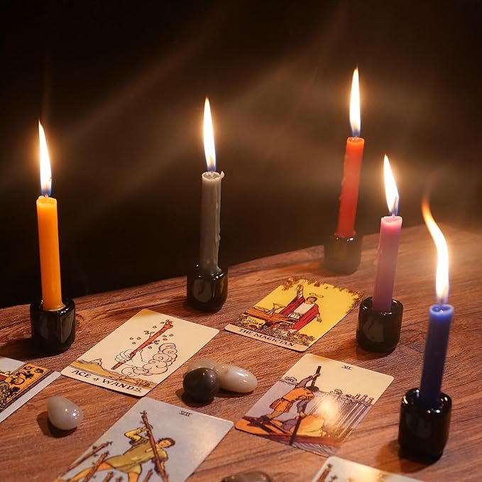 Black Spell Candle Holders 5 PCS, KSWING 1/2 Inch Diameter Ceramic Chime Ritual Candlestick Holders, Great for Casting Meditation Rituals Prayer Birthdays Altar Vigil Witchcraft Wiccan Supplies