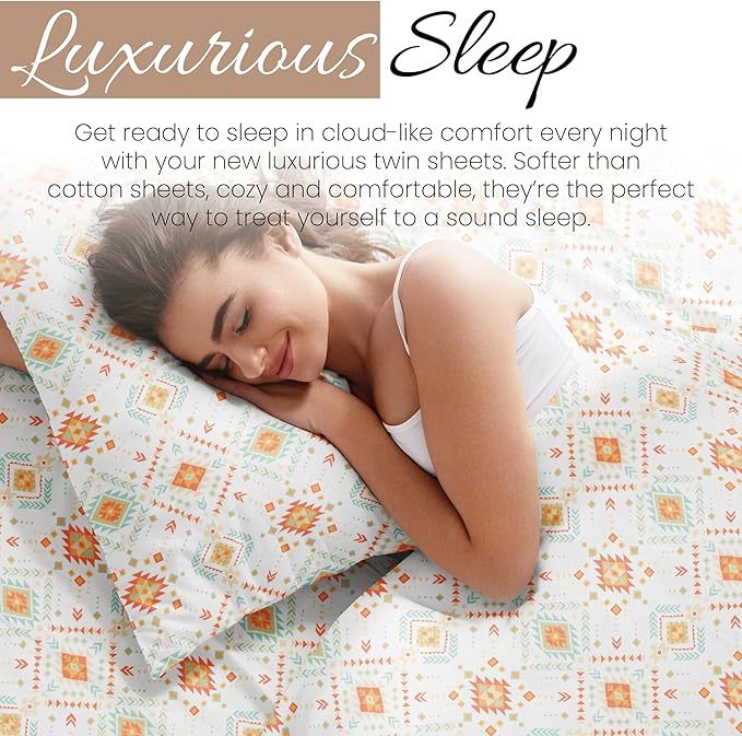 Linen Market 3 Piece Twin Bedding Sheet Set (Aztec Coral) - Sleep Better Than Ever with These Ultra-Soft & Cooling Bed Sheets for Your Twin Size Bed - Deep Pocket Fits 16" Mattress