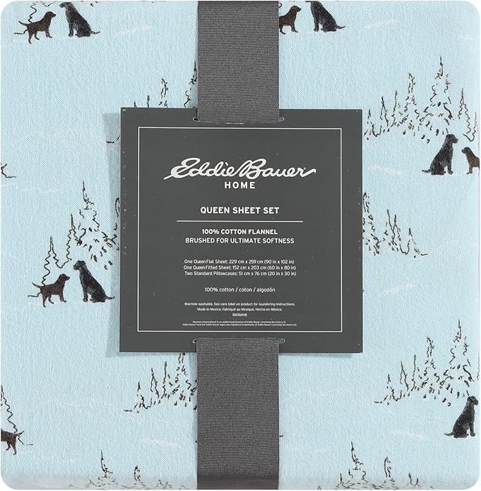 Eddie Bauer - Full Sheets, Cotton Flannel Bedding Set, Brushed For Extra Softness, Cozy Home Decor (Dog Friends, Full)