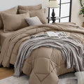 HEVUMYI Khaki Full Comforter Set - 7-Piece All Season Bed in a Bag Full, Ultra Soft Bedding Set with Comforter, Flat Sheet, Fitted Sheet, Pillowcases, Pillow Shams