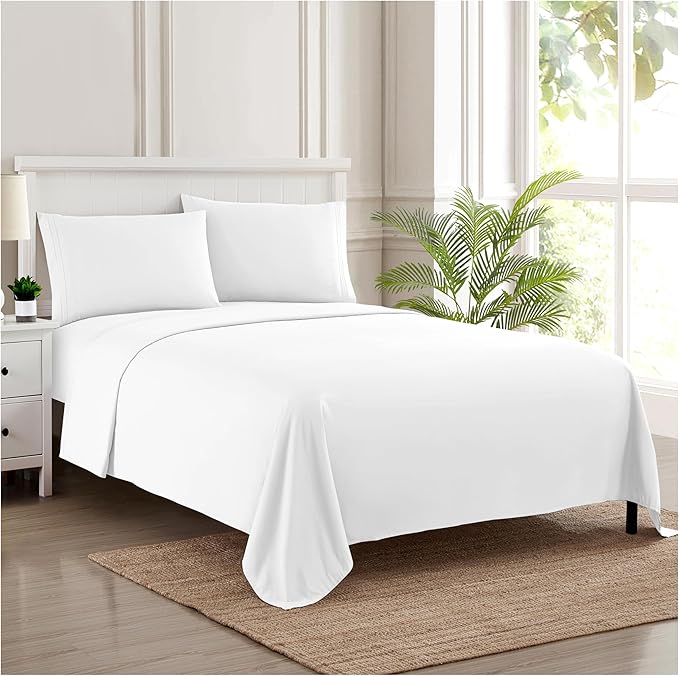 Split King Sheets - Breathable Luxury Sheets with Full Elastic & Secure Corner Straps Built In - 1800 Supreme Collection Extra Soft Deep Pocket Bedding Set, Sheet Set, Split King Size, White