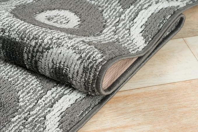 Custom Length Cut to Size Retro Modern Geometric Carpet Runner Rug for Hallways, Non Slip Rubber Backed, 31 inch Wide X Customized Length, Geo Grey, 31 inch X 14 feet