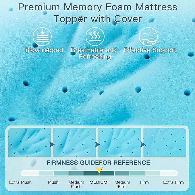 Airensky 4 Inch Memory Foam Mattress Topper, Cooling Gel Infused High Density King (76"x80") Topper with Removable Skin-Friendly Cover, Bed Topper for Pressure Relief Back Pain, CertiPUR-US Certified