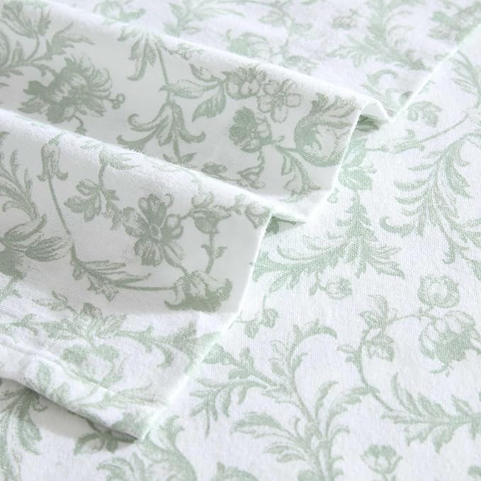 Laura Ashley - Flannel Sheets Twin Size, Anti-Pilling & Wrinkle Resistant Cotton, Touchably Soft for All-Season Comfort - Bed Sheets with Matching Pillowcase & Fitted Sheet (Brinna Green)