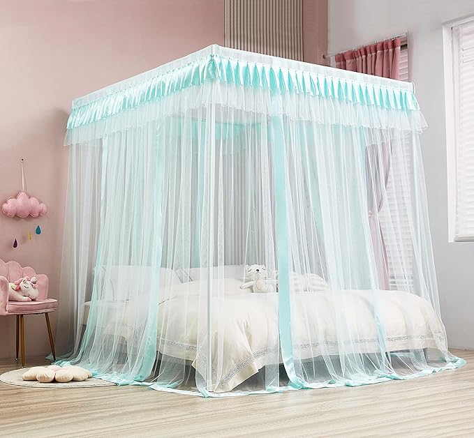 Mengersi Canopy Bed Curtains Full Size,Bed Canopy Royal Luxurious Cozy Drape Netting - Cute Princess Bedroom Decoration Accessories (Sky Blue)
