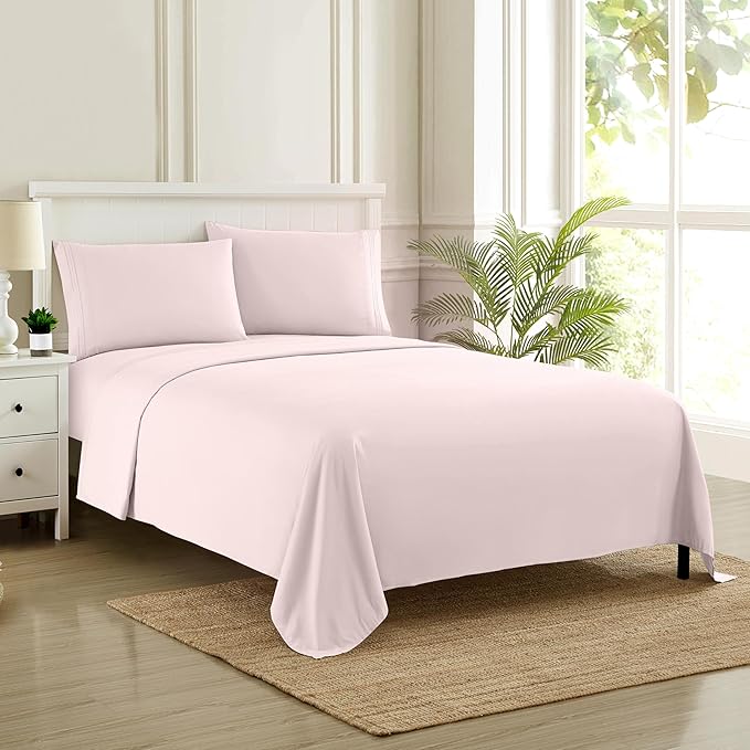 California King Sheet Sets - Breathable Luxury Sheets with Full Elastic & Secure Corner Straps Built In - 1800 Supreme Collection Bedding, Sheet Set, EXTRA DEEP pocket - Cal King, Pale Pink