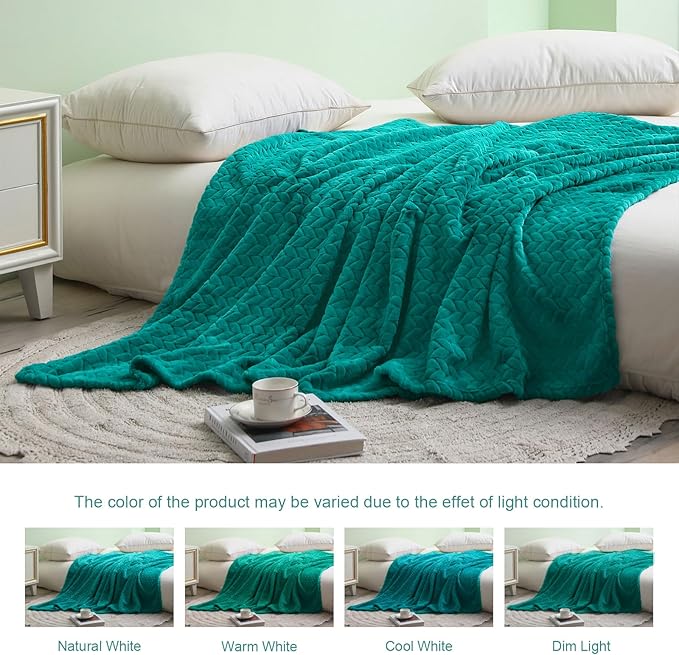Exclusivo Mezcla Fleece Throw Blanket for Couch, 50x70 Inches Soft Cozy Jacquard Flannel Blankets, Lightweight Fuzzy Plush Warm Throws for Winter, Teal