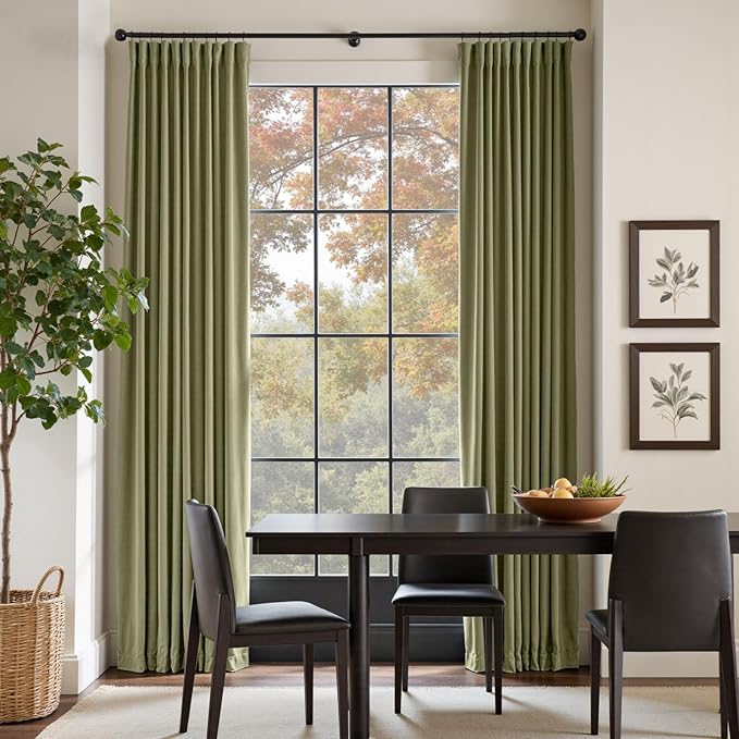 Lazzzy Velvet Blackout Curtains Thermal Insulated Room Window Drapes Super Soft Luxury Curtains for Living Room Bedroom Rod Pocket 2 Panels, Olive Sage, 42" W x 96" L
