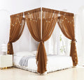 Akiky Canopy Bed Curtain with Lights Bed Drapes for Girls Adults Soft Bed Canopy Scarf for Bed Room Decoration (Full/Queen, Coffee)