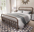 YALAXON Vintage Sturdy Queen Size Metal Bed Frame with Headboard and Footboard Basic Bed Frame No Box Spring Needed，Antique Brown.