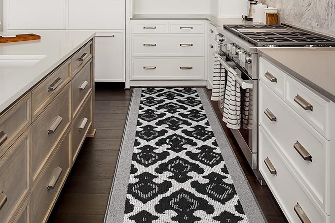 Custom Length Cut to Size Fleur de Lis Inspired Carpet Runner Rug for Hallways, Non Slip Rubber Backed, 31 inch Wide X Customized Length, Royal Grey, 31 inch X 5 feet