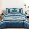 Boho Comforter Set King Size 8 Pieces, Teal Blue Comforter Bohemian Striped Bed in A Bag, Soft Microfiber Bedding Set for All Seasons