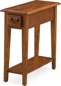 Leick Home Haven Ridge End Table, Solid Wood, 1 Storage Drawer, Bottom Display Shelf, Narrow, Easy-Assembly, Medium Oak, 24.0 in. L x 10.0 in. W x 24.0 in. H, 9017-MED