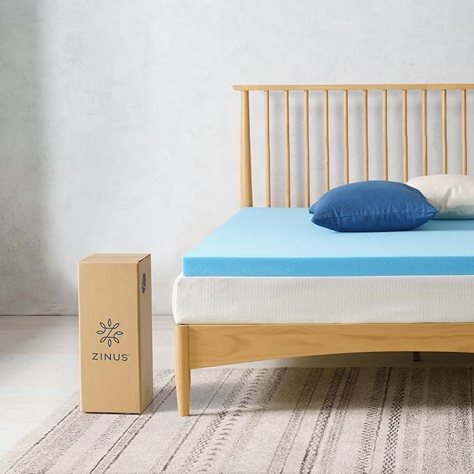 ZINUS 2 Inch Green Tea Cooling Gel Memory Foam Mattress Topper, Smaller, More Convenient WonderBox Packaging, Cooling Gel Foam, CertiPUR-US Certified, King