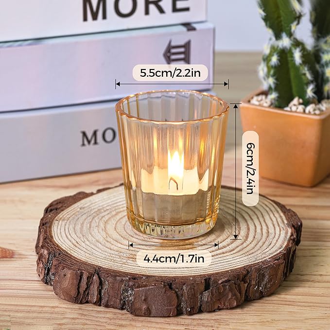 ComSaf Votive Candle Holders, 24 PCS Glass Candle Holders, Ribbed Tealight Candle Holder for Table Centerpieces, Gold Candle Holder for Wedding, Party, Baby Shower, Special Occasions, Fall Home Decor