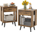 GYIIYUO Nightstands Set of 2 with Fabric Storage Drawer and Open Wood Shelf, Side Table with Storage for Bedroom, Night Stand with Drawer for Bedroom, Bedside Tables - 15.8" D x14 W Rustic Brown