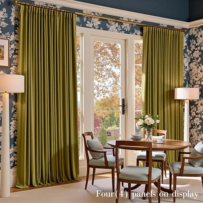 Lazzzy Velvet Blackout Curtains Thermal Insulated Room Window Drapes Super Soft Luxury Curtains for Living Room Bedroom Rod Pocket 2 Panels, Golden Olive, 52" W x 96" L