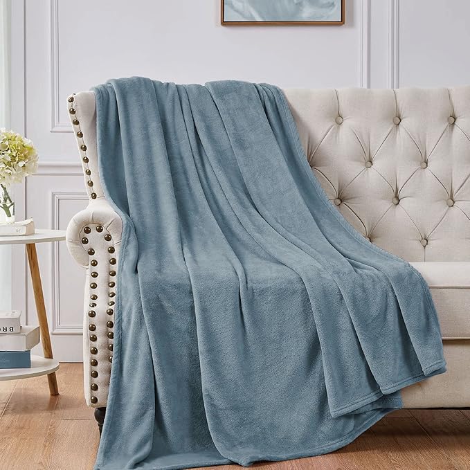 Walensee Fleece Blanket Plush Throw Fuzzy Lightweight (Throw Size 50x60 Washed Blue/Slate Blue/Grey Blue) Super Soft Microfiber Flannel Blankets for Couch, Bed, Sofa Warm and Cozy for All Seasons