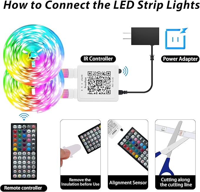 Led Lights for Bedroom 200ft (2 * 100FT) Music Sync Color Changing Led Strip Lights, RGB Led Light Strip with Remote and App Control, Cuttable Led Tape Light for Home Decor Gaming Accessories