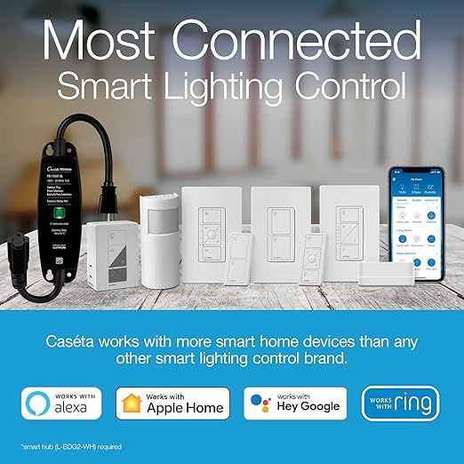 Lutron Caseta Original Smart Switch (Lutron Smart Hub Required), for LED Lights and Fans, 6 Amp, Single-Pole/3-Way, Neutral Required, PD-6ANS-LA-8-Pack, Light Almond, 8 Pack