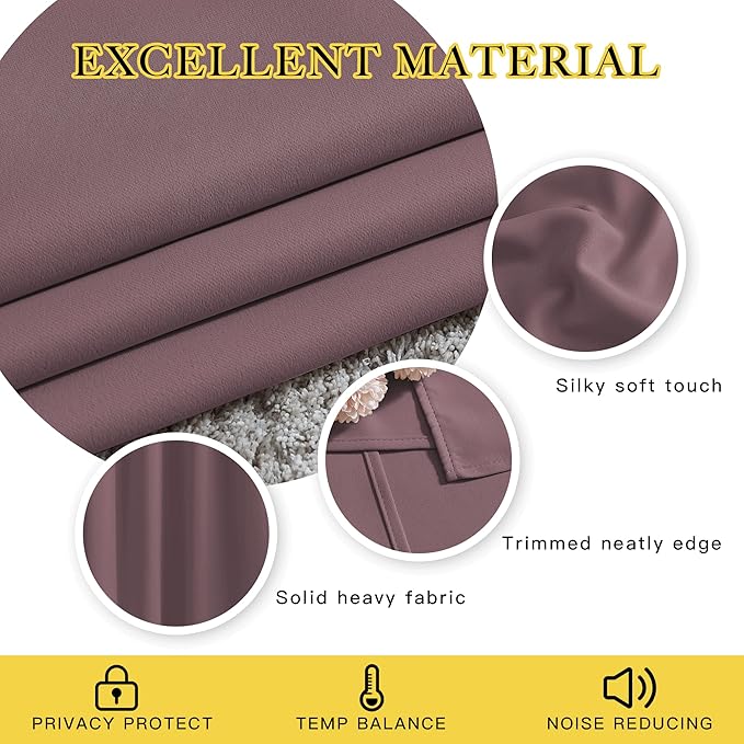 NICETOWN Dry Rose Blackout Curtains 84 inch Length 2 Panels, Grommet Thermal Insulated Window Treatments Light & Sound Reducing Drapes for Living Room/Bedroom, W46 x L84
