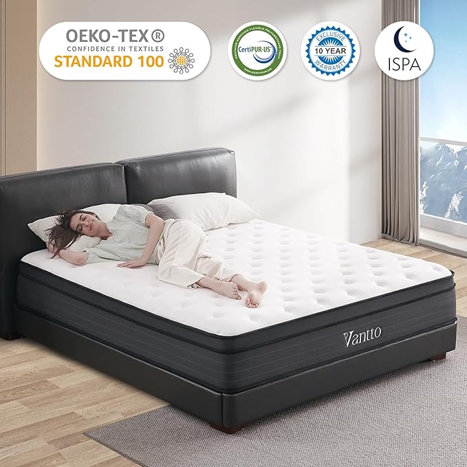Full Size Mattress, 14 Inch Hybrid Memory Foam Mattress in a Box with Pocket Springs for Motion Isolation Pressure Relief, 100 Nights Trial, CertiPUR-US