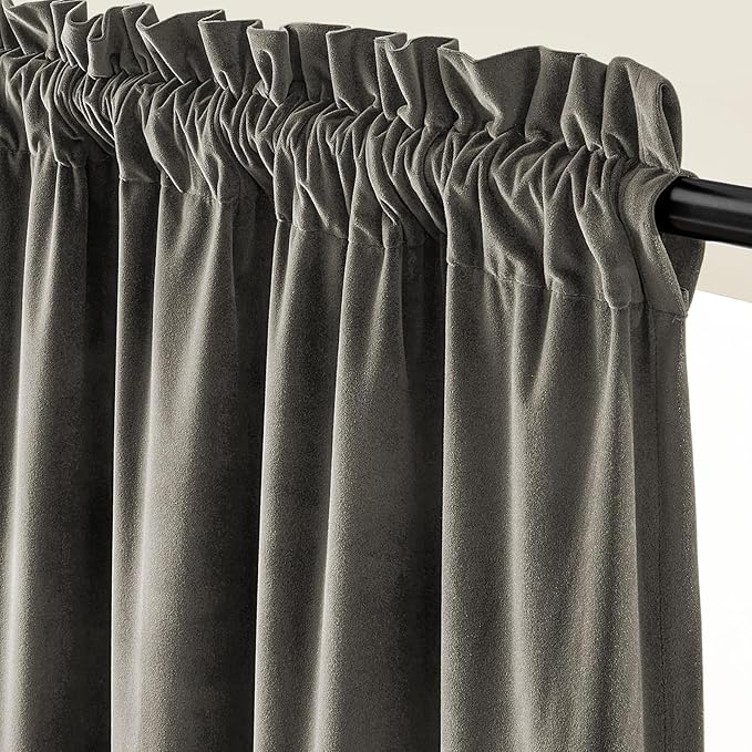 Lazzzy Velvet Blackout Curtains Thermal Insulated Room Window Drapes Super Soft Luxury Curtains for Living Room Bedroom Rod Pocket 2 Panels, Grey, 42" W x 84" L